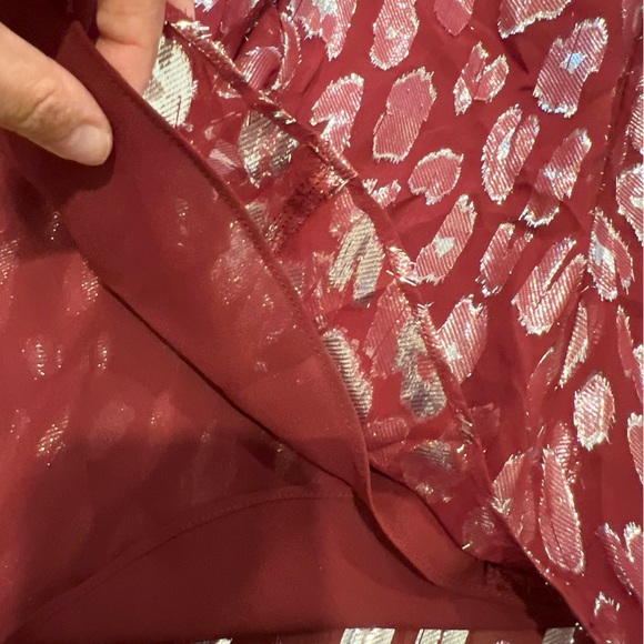 Veronica Beard Benton Maroon Silk Metallic Blouse - Picture 7 of 11